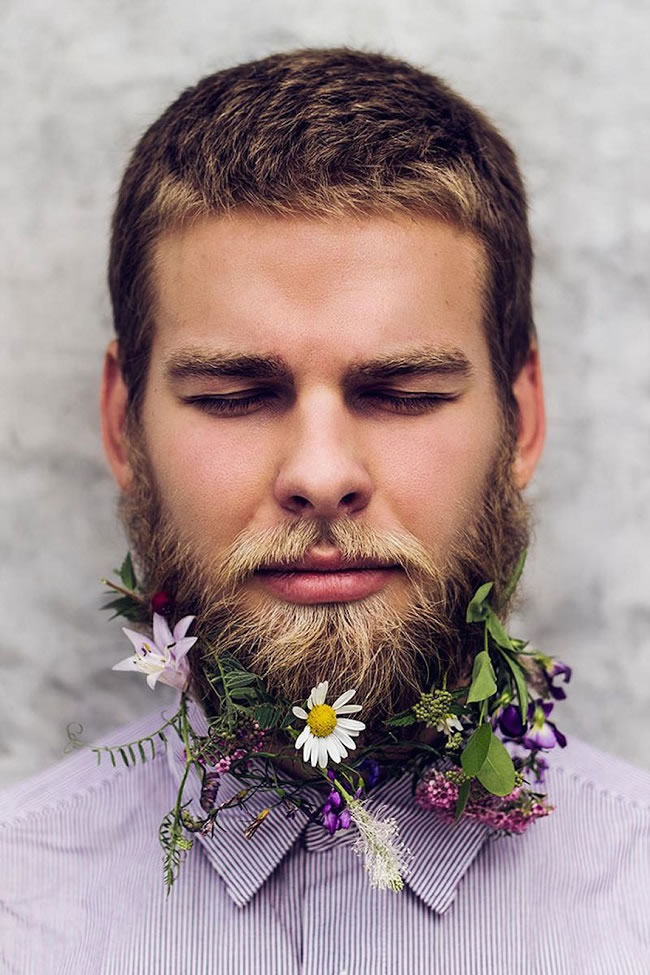 "Full blown floral facial hair"